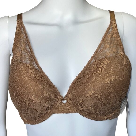 Auden Push-Up Plunge Lace Underwire Bra Adjustable Straps Brown Womens Sz 34D - Picture 1 of 8